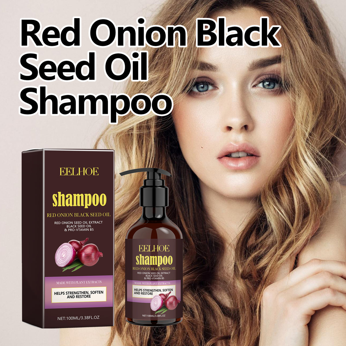 Red Onion Black Seed Oil Shampoo, Clean Scalp Easy Anti-Dandruff Smooth Hair Oil Control Shampoo
